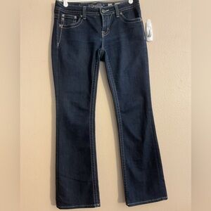 Miss Me Easy‎ Boot NWOT Women's Blue Jeans size 28 black sequins w/ embroidery